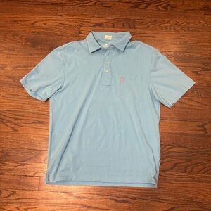 Johnnie O Hangin Out Blue Button Up Short Sleeve Polo Shirt Pink Logo Size Large